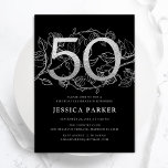 Elegant Silver Black 50th Birthday Invitation<br><div class="desc">Elegant silver black 50th birthday party invitation. Customisable modern feminine design featuring roses botanical accents and faux glitter silver. Simple floral invite card perfect for a stylish female bday celebration. Personalise with your own details. Printed Zazzle invitations or instant download digital printable template.</div>