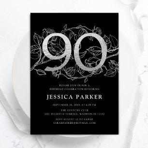 Elegant Silver Black 90th Birthday Invitation