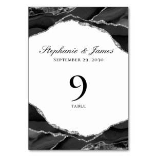 Elegant Silver Black Agate Wedding Table Number