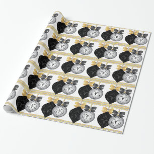 Elegant Silver Black and Gold Christmas Wrapping Paper