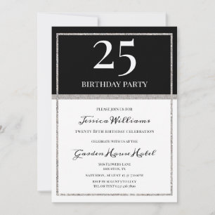 Elegant Silver & Black Birthday Invitation