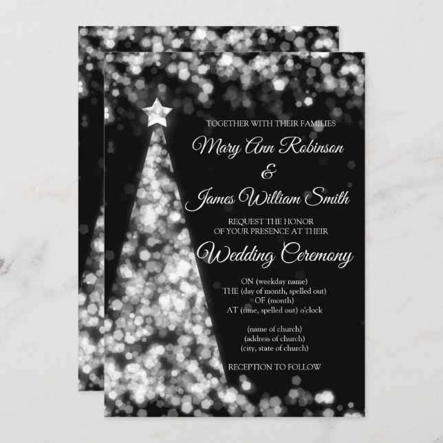 Elegant Silver Black Christmas Holiday Wedding Invitation (Front/Back)