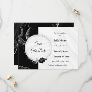 elegant silver & black floral save the date