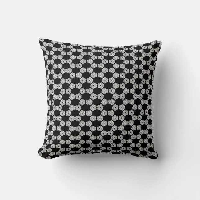 Elegant Silver Black Geometric Pattern Cushion (Front)