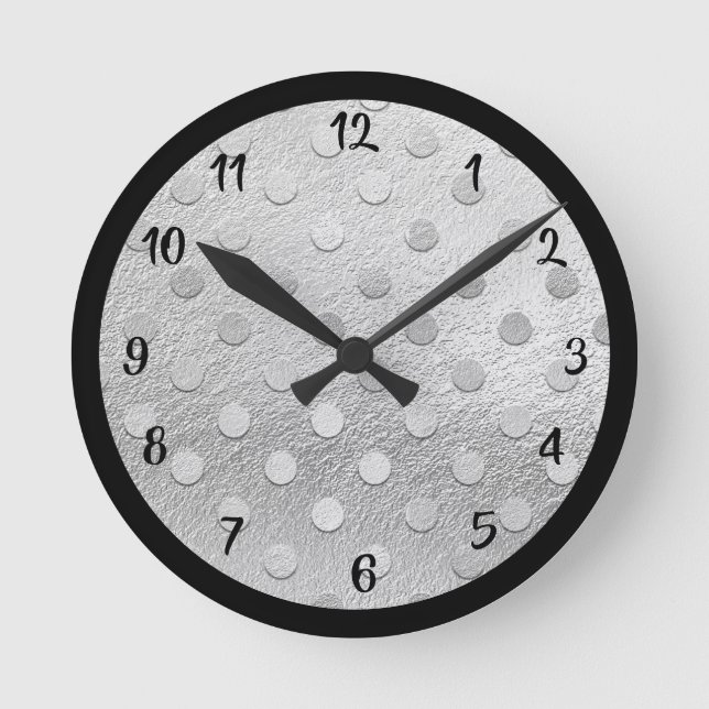 Elegant Silver Black Metallic Decorative Round Clock (Front)