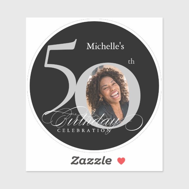 Elegant Silver Black Photo 50th Birthday  (Sheet)