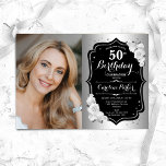 Elegant Silver Black Photo 50th Birthday Invitation<br><div class="desc">Elegant floral feminine 50th birthday invitation with your photo. Glam design with faux silver. Features white roses,  script font and confetti. Perfect for a stylish adult bday celebration party. Personalise with your own details. Can be customised for any age! Printed Zazzle invitations or instant download digital printable template.</div>