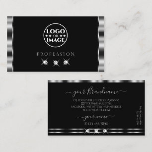 Elegant Silver Black Sparkling Diamonds with Logo Business Card