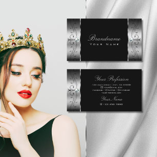 Elegant Silver Black Squiggled Jewels Ornamental Business Card