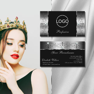 Elegant Silver Black Squiggled Jewels with Logo Business Card