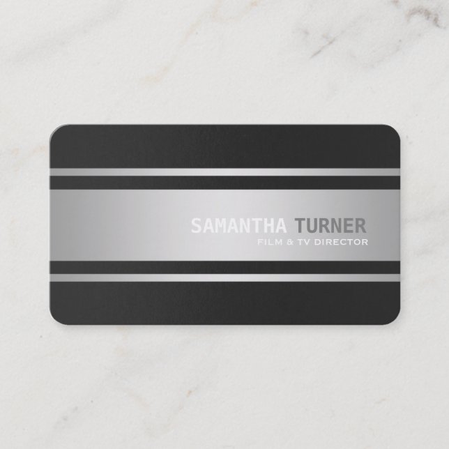 Elegant Silver Black Textured Professional Custom Business Card (Front)