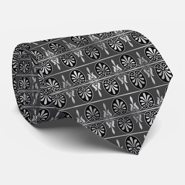 elegant silver black tiled pattern tie (Rolled)