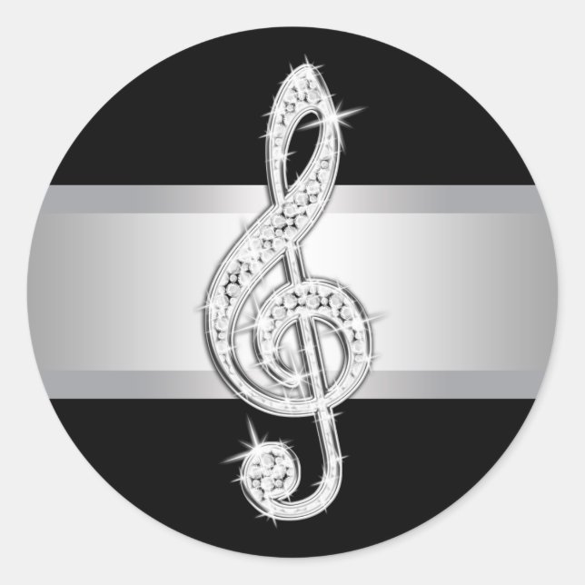 Elegant Silver Black Treble Clef Stickers (Front)