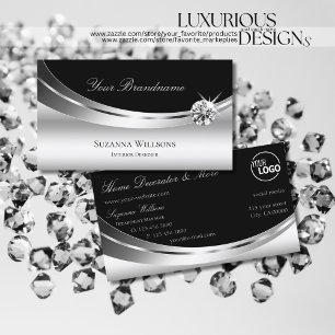 Elegant Silver Black with Logo Sparkling Diamond Business Card