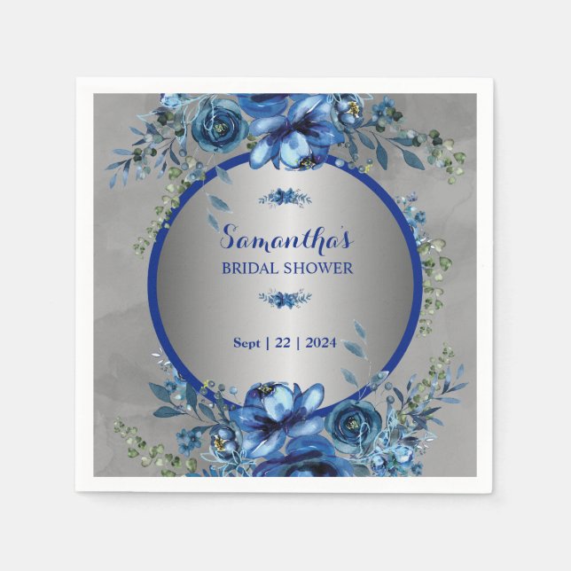 Elegant Silver Blossoms Wedding Napkins (Front)