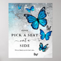 Elegant Silver Blue Butterfly Pick a Seat Wedding