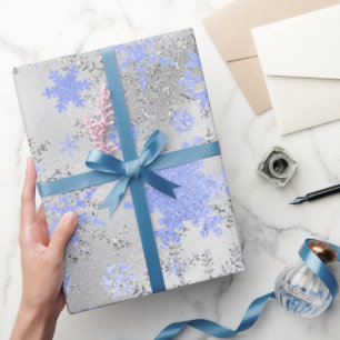 Elegant Silver Blue Christmas Snowflake Pattern Wrapping Paper