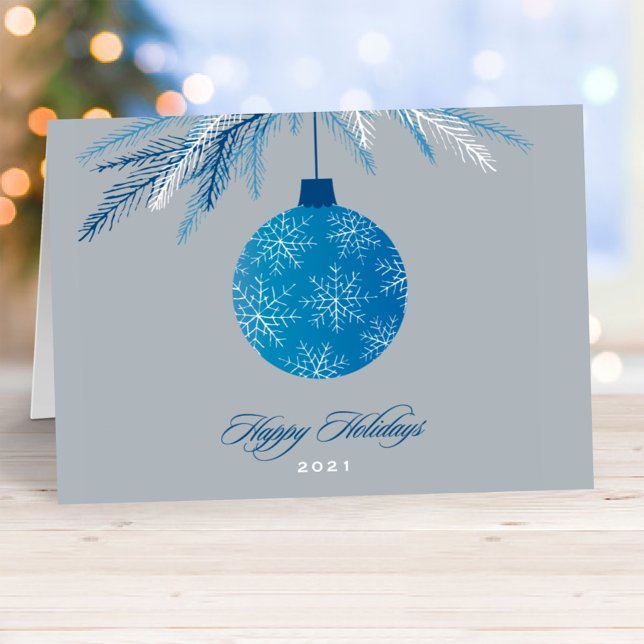 Elegant Silver Blue Happy Holidays Business Holiday Card (Creator Uploaded)