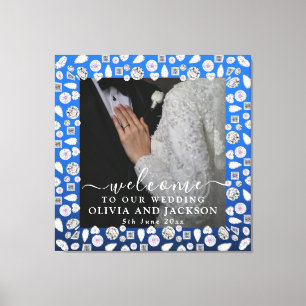 Elegant Silver Blue Heart Diamond Glitter Wedding Canvas Print