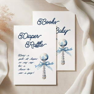 Elegant Silver Blue Rattle Bow Baby Diaper Raffle Enclosure Card