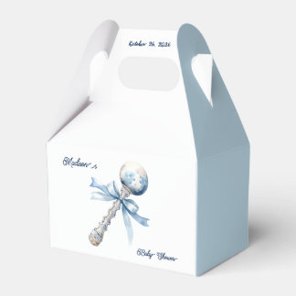 Elegant Silver Blue Rattle Bow Baby Shower Favour Box
