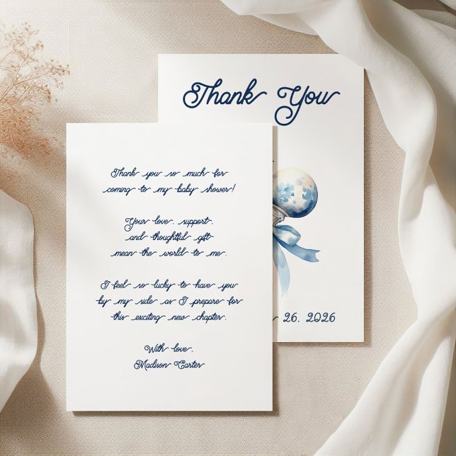 Elegant Silver Blue Rattle Bow Baby Shower Thank You Card (Creator Uploaded)