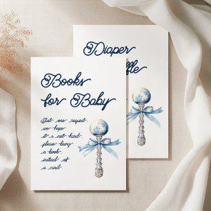 Elegant Silver Blue Rattle Bow Books For Baby Enclosure Card
