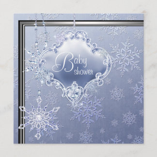 Elegant Silver Blue Snowflake Baby Boy Shower Invitation
