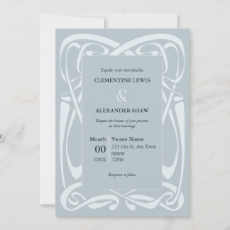 Elegant Silver Blue Vintage Ribbon Invitation