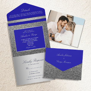 Elegant Silver Blue Wedding All In One Invitation