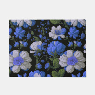 Elegant silver blue white elegant retro florals doormat
