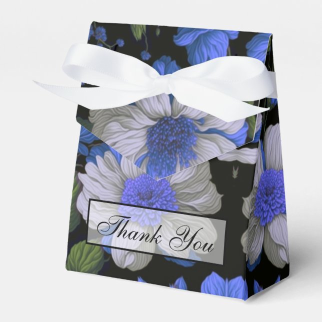 Elegant silver blue white elegant retro florals  favour box (Front Side)
