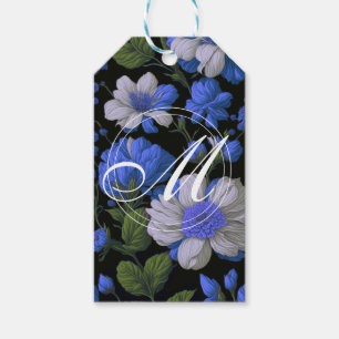 Elegant silver blue white elegant retro florals gift tags