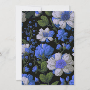Elegant silver blue white elegant retro florals invitation