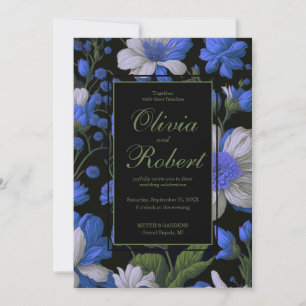 Elegant silver blue white elegant retro florals invitation