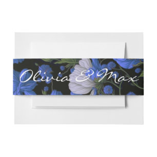 Elegant silver blue white elegant retro florals invitation belly band