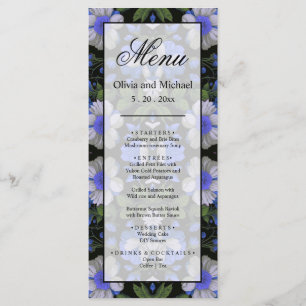 Elegant silver blue white elegant retro florals menu