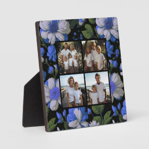 Elegant silver blue white elegant retro florals plaque