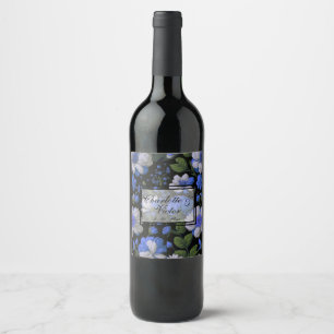 Elegant silver blue white elegant retro florals wine label