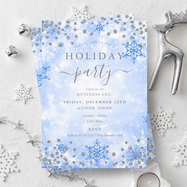 Elegant Silver Blue Xmas Winter Company Holiday  Invitation (Elegant Silver Blue Xmas Winter Company Holiday Invitation)