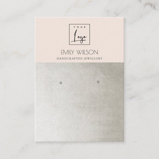 ELEGANT SILVER BLUSH PINK LOGO EARRING DISPLAY BUSINESS CARD (Front)