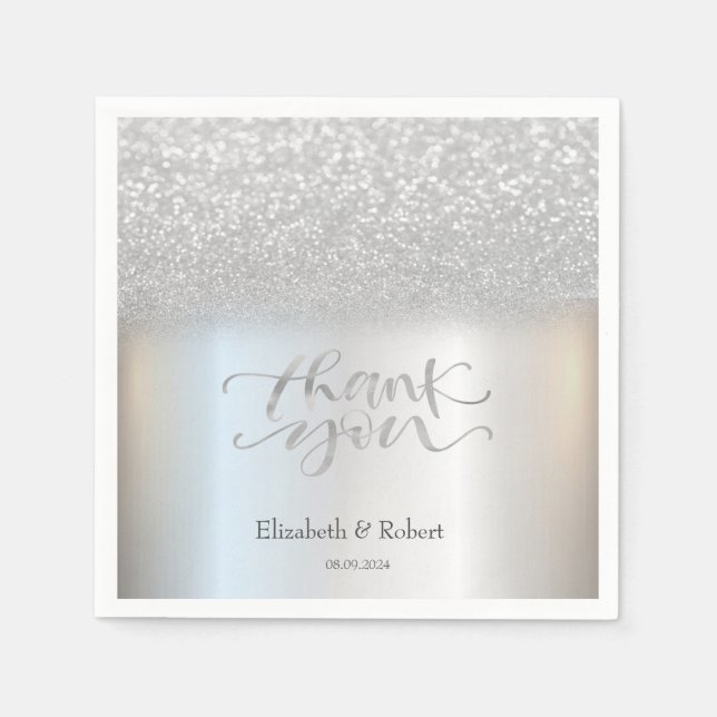 Elegant Silver Bokeh Thank You Card Napkin (Front)