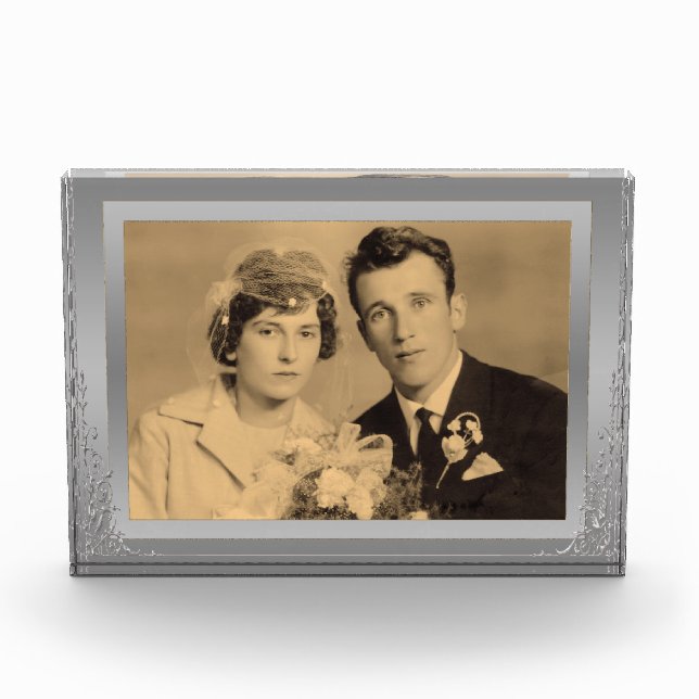 Elegant silver border frame custom photo  block (Front)