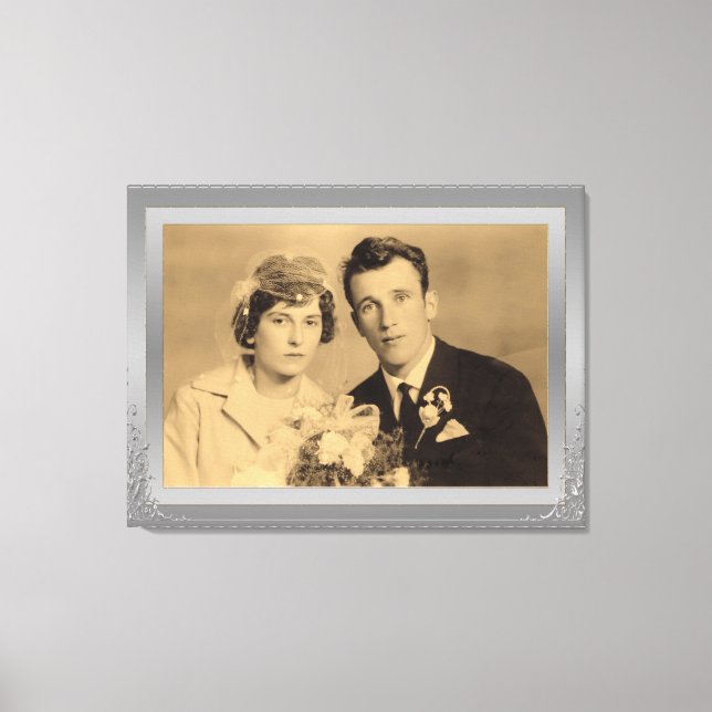 Elegant silver border frame custom photo  canvas print (Front)