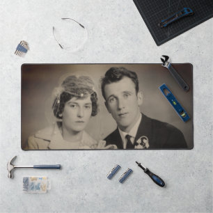Elegant silver border frame custom photo  desk mat