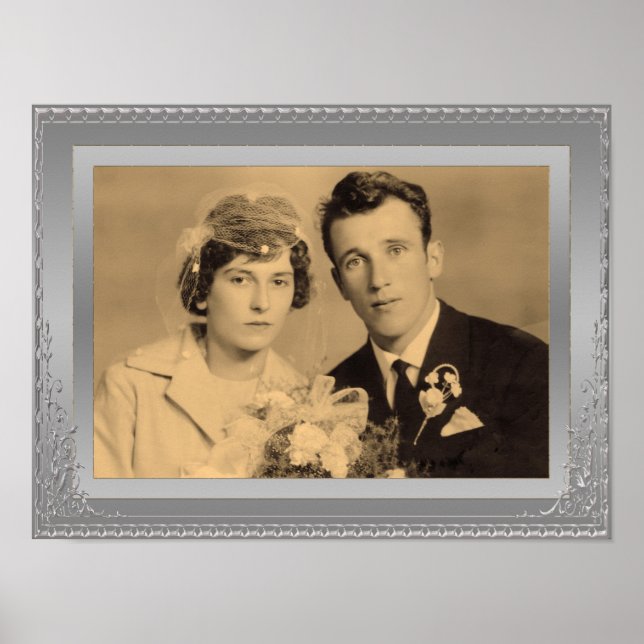 Elegant silver border frame custom photo poster (Front)