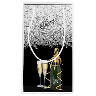 Elegant Silver Bottle and Glasses Small Gift Bag