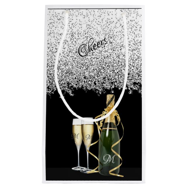 Elegant Silver  Bottle and Glasses Small Gift Bag (Front)