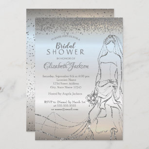 Elegant Silver Bride,Diamonds Bridal Shower Invitation