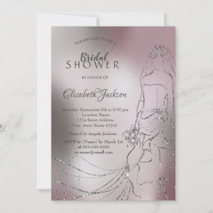 Elegant Silver Bride Metallic Bridal Shower Invitation